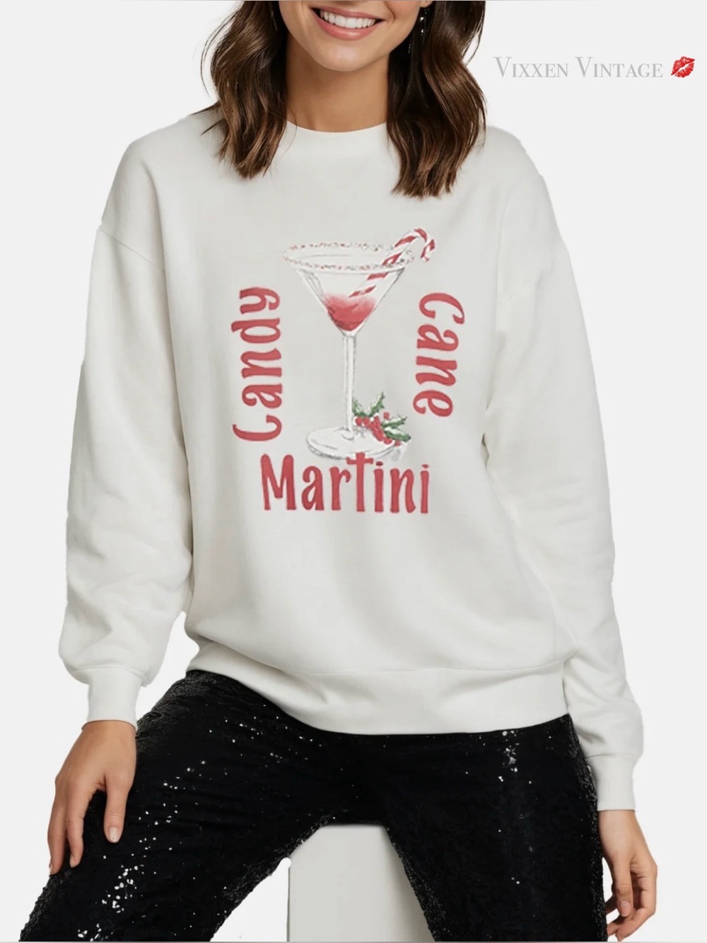 WILDFOX CANDY CANE MARTINI 'PEPPERMINT CODY SWEATSHIRT' IN SNOW WHITE